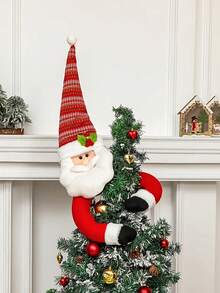 Décorations de Noël - Bonhomme de neige sur le dessus de l'arbre de Noël - Décoration de Père Noël avec écharpe rayée rouge et blanche, accents de houx vert, ornements dorés pour la décoration de la maison et de la pièce pendant les fêtes