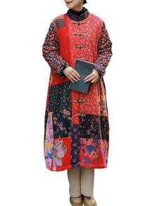 LUZU JUNU Women's Trench Coat Floral Print Long Cotton Linen Jacke Cottagecore Clothing Patchwork Outwear Bohemian Unique - 玫瑰暖絎縫 - 查看 8
