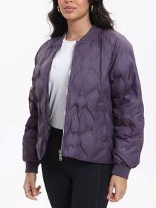 Speed mate Chaqueta acolchada casual con bolsillos, ligera y sobredimensionada con empalme acolchado para mujer