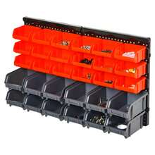 30-Bin Wall-Mounted Storage Rack Organizer With Pegboard For Garages And Workshops – Efficient Tool And Supply Management In Red