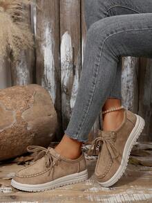 1 paire de nouvelles chaussures de sport casual pour femmes, couleur unie, tricot sport à lacets, convient pour le casual, les vacances, la maison, le bureau, toutes les saisons, baskets pour femmes - Kaki - Voir 4