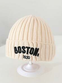 1pc Children's BOSTON 1630 Embroidered Knit Beanie Hat, Cute & Adorable Warm Earflap Woolen Cap, Unisex Toddler Casual Wear, Autumn/Winter - 1PC - View 5