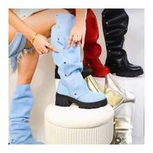 Women Mid Calf Slouchy Boot Fashion Detachable Shoes - 紅色 - 查看 9