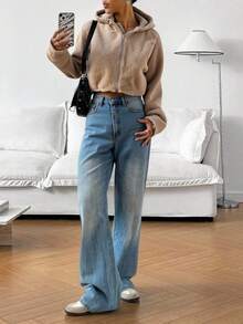 Women Faux Fur Coats - Camel - View 1