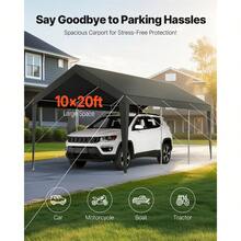 Carport, 10 X 20 FT Outdoor Car Canopy, Potable Carport, Heavy Duty Galvanized Car Shelter, UV-Resistant & Water-Resistant, All-Season Protection, Storage Shed For Car Boat Motorcycle Grey - Grey - View 2