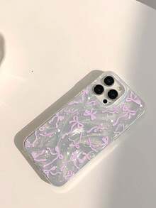 1 件少女粉色蝴蝶结和波尔卡圆点图案穿孔羽毛软手机壳，适合 11/12/13/14/15/16 Pro Max - 彩色 - 查看 3