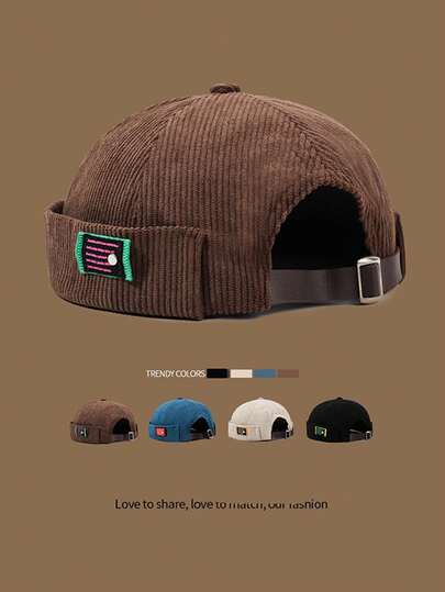 1pc Vintage Knit Beanie, Unisex Solid Color Hiphop Brimless Adjustable Corduroy Cap