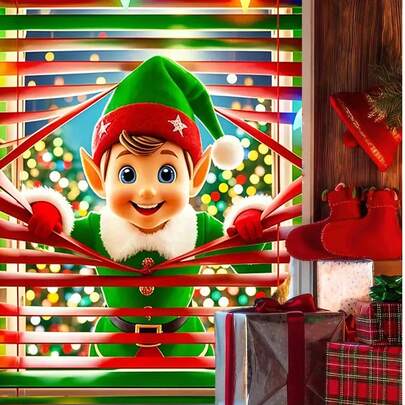 1件圣诞窗饰，驯鹿、圣诞老人、雪人图案背景布，室内/室外装饰，适合圣诞主题派对悬挂装饰，无需电源，冬季家居装饰，圣诞装饰，非贴纸