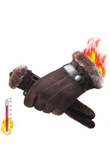 1双冬季保暖加厚皮手套，触摸屏手套，适用于户外、运动、摩托车、防寒秋季装饰