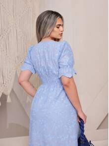 Elegant Women's Dress Simple Embroidery Button Women's All - 3D藍色 - 查看 4