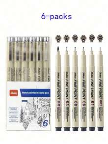 6 Pcs Double Tip Quick Dry Fiber Marker Pens, Large Capacity Painting & Coloring Art Markers, Lightweight Plastic, Black Ink - Ideal For Writing, Art And Calligraphy Back To School - Black - View 14