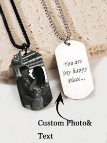 1pc Personalized Photo Necklace,Personalized Picture Necklace For Men, Customized Picture Necklace,Engraved Photo Necklace With Text,Memorial Photo Pendant Necklace For Women Men, Personalized Gifts For Him, Anniversary Gift For Husband,Wedding, Halloween, Birthday, Christmas Gifts - Multicolor - View 2
