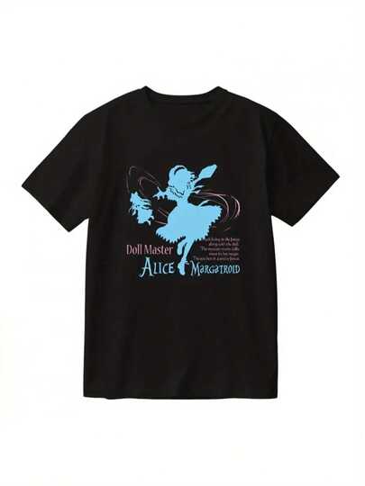 Camiseta gráfica TouHou Project Alice Margatroid - Camiseta de manga corta de ajuste holgado inspirada en anime vintage con diseño azul y rosa, camiseta casual de verano para hombres, comodidad para todas las estaciones, ropa casual| Estilo vintage| Ajuste cómodo