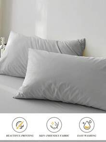 2pcs,Light Grey,Solid Color Japanese Simple Solid Color, Super Soft, Breathable, Four Seasons, Simple Fashion, Leisure And Daily Life, Boys' Dormitory For Four Seasons, Pillowcase, Excluding Pillow Core, Bedding, Hotel, Household Items, Japanese SizeTwinFullQueenKing.