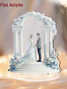 2D Crystal Wedding Statue - Bride And Groom Standing On Balcony With Floral Decor, Ideal For Home Decor, Wedding Gifts And Event Centerpieces, No Power Needed, Wedding Decoration