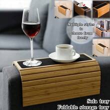 1 件木制扶手托盘，实木材质，扶手保护设计，可折叠杯架，适用于客厅沙发和电视托盘，女士收纳架，旅行必备品，返校宿舍收纳 - 彩色 - 查看 9