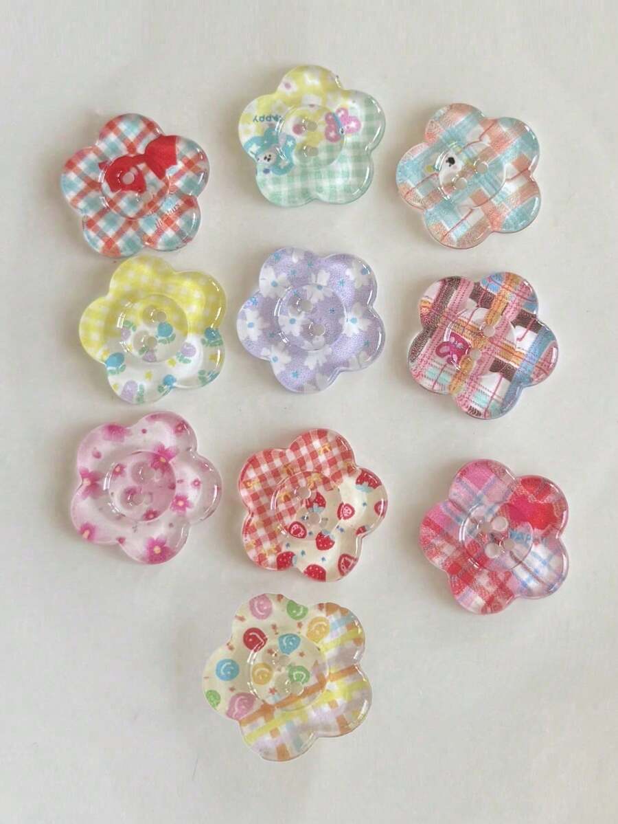 10/20 件可爱花朵树脂纽扣，DIY 工艺用品，用于服装、鞋子、包包、帽子的装饰纽扣