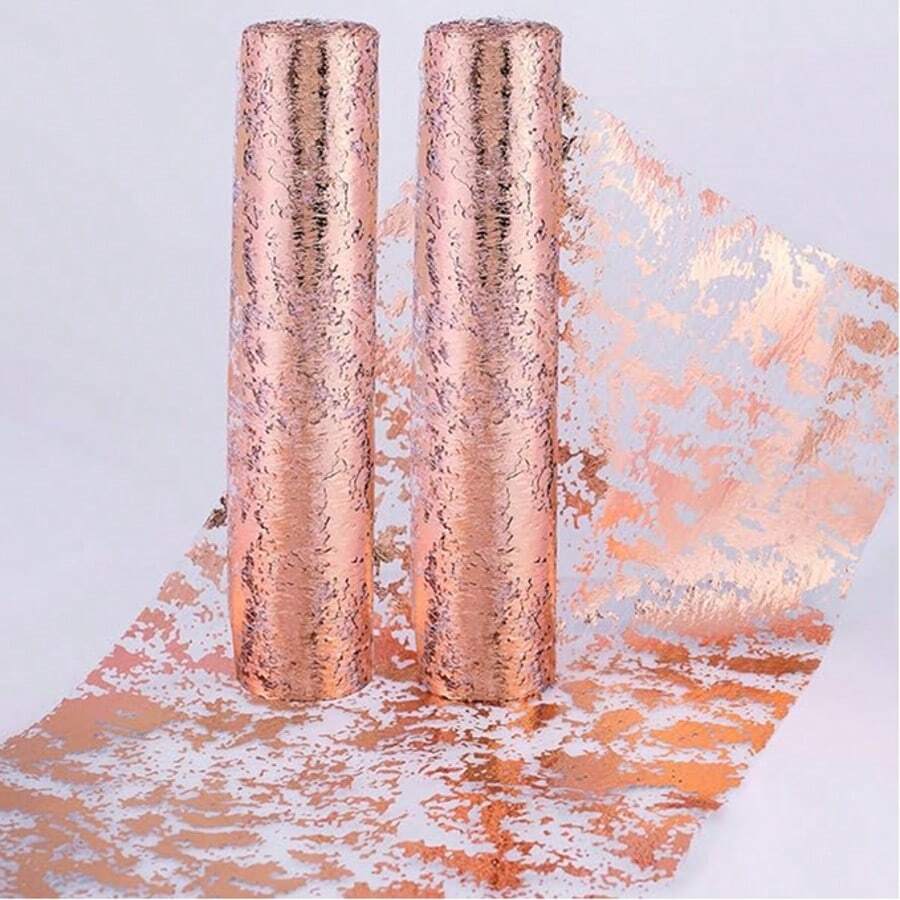 1pc Rose Gold Table Runner - Shimmery Mesh Runners For Wedding Bride Shower, Baby Shower, Christmas, Birthday Party - Multicolor - View 1