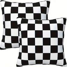 1Pc 18x18 Inch Checkered Pillow Covers Black & White Plaid Square Throw Pillow Cases - Modern Decorative, Machine Washable For Living Room, Bedroom, Outdoor, Bedroom Accessories, Bold Pattern Decor, Easy Care Fabric, Single Sided Print (No Insert), Home Decor, Farmhouse Home Decor - 白色 - 查看 1