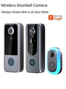 1 طقم جرس باب ذكي لاسلكي للتحدث المزدوج، مراقبة عن بعد عبر الواي فاي، رؤية ليلية بدقة عالية باللون الكامل. مناسب للمنزل والمكتب والسكن الجامعي والمدرسة.