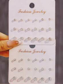 9pcs/18pcs Set Classic Glass Crystal Stud Earrings, Minimalist & Fashionable Earring Combo - Imitation  Claws - View 7