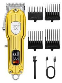 HIENA 4 件套理发套装，2 件金色专业无线理发机 - 网状剃须刀，360 度无死角鼻毛清洁器，带 LED 显示屏，USB 快速充电，多种配件，适用于沙龙、家庭和送礼 - 金色 - 查看 12