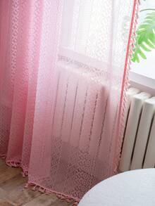 1pc Pink Geometric Hollow-Out Curtain, Boho Copper Coin Hollow Rectangle Sheer Curtain, Suitable For Bedroom, Living Room, Kitchen, Dining Room, Cafe, Gym, Foyer, All Season Home Use - Pink - View 4