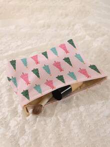 1pc Portable Christmas Tree Pattern Double-Sided Print Zipper Cosmetic Bag, Multi-Functional Travel Toiletry Organizer - Multicolor - View 2