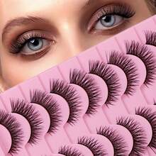 10 Pairs Of 6-14mm False Eyelashes! Curly And Thick Super Adhesive -3D, Reusable, Soft, Lightweight, Artificial Mink Eyelash, Suitable For Date/Travel/Photography, Amplify Your Eyes To Show Vitality, Exquisite Eye Makeup, No Style Selection - 濃密款 - 查看 2