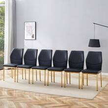 MUUOKY Modern Dining Chairs Set Of 6, Kitchen Modern Metal Chairs With Faux PU Leather Padded Seat High Back And Sturdy Gold Legs, Chairs For Dining Room, Kitchen, Living Room, Living Room, Office,  Bedroom, Kitchen, Apartment, Easy To Clean, Easy To Assembly, Home Decor - Black Chair+gold Leg - 查看 12