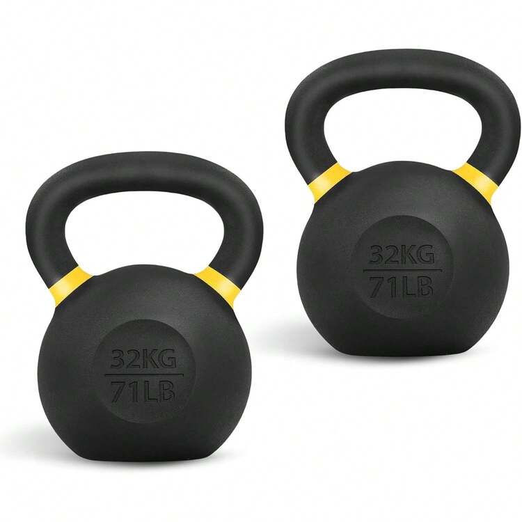 Powder Coated Cast Iron Kettlebell Strength Training Kettlebells Weight Set For Full Body Workout, Home Gym - J - 黃色 - 32 公斤 / 71 磅 - 查看 1