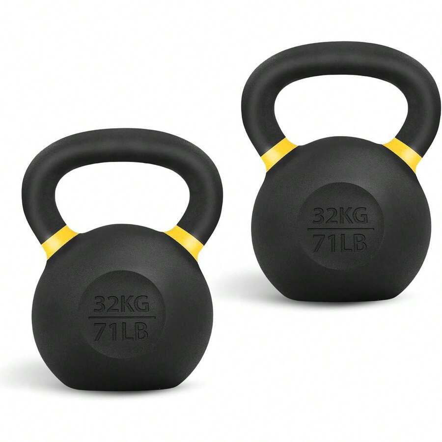 Powder Coated Cast Iron Kettlebell Strength Training Kettlebells Weight Set For Full Body Workout, Home Gym - J - Yellow - 32 KG / 71 LB - View 1