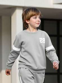 2pcs/Set Tween Boy Spring/Autumn Printed Sweatshirt And Pants Casual Outfit - Grey - View 4