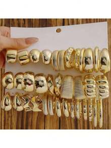 5件/6件/7件/18件套装 ABS 树脂与 CCB 金色夸张 C 形水滴耳环 - 新款1-18對 - 查看 7