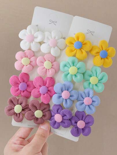 Set de 10 pinzas para el cabello con flores 3D de terciopelo sintético para niñas, accesorios para el cabello dulces y no dañinos, pinzas decorativas versátiles y lindas con flores para el flequillo y uso diario