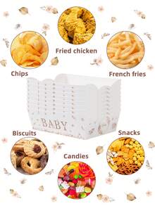 6个一次性纸盘，零食托盘，婴儿派对装饰，一次性食品容器，饼干烘焙托盘，爆米花盒，婴儿派对餐具，婴儿派对装饰，一周岁生日派对用品，性别揭晓派对装饰 - 嬰兒 - 查看 6