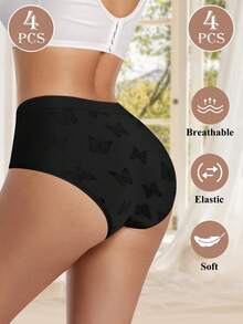 MEIYATING 4 piezas/paquete Bragas cómodas con estampado de acanalado de talle bajo sin costuras para mujer - Multicolor - Ver 3