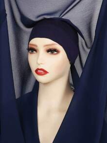 1pc Women Magnetic Solid Color Chiffon Snood Loop Scarf Hijab, Convenient Breathable & Comfortable, Suitable For Daily Wear For Dress - Magnetic Buckle Lazy Scarf Tube Hat Integrated Headscarf - View 25