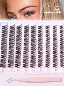 100片预粘式自然假睫毛，10-16mm混合装，DIY睫毛嫁接套装，含镊子，自粘式，纤细蓬松，打造自然妆容，交叉式睫毛，透明纤细睫毛梗，无需胶水，适合日常使用，韩式/日式化妆工具 - C - 查看 6