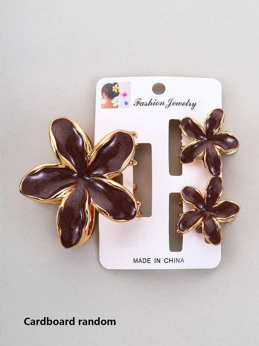 3pcs Zinc Alloy Enamel Lily Flower Hair Clips, Cute Girls Summer Beach Holiday Hair Clips, Daisy Flower Elegant Hair Clips, Women's Half-Covered Hair Clips, Hair Claws, Fairy Hair Clips (Random Style Paper Board), Fashion Hair Clips Accessories For Autumn/Winter Elegant Claw Clip Holiday Essential Hair Accessories