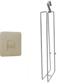 Soporte para papel higiénico sin taladro, estante de hierro para rollo de papel higiénico de baño, se adhiere a la puerta, soporte para toallas de cocina (plateado)