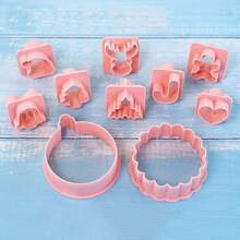 10pcs Christmas Cookie Cutters, 32 Shapes DIY Round Cake Mold, Cream & Jam Filled Cookie Baking Mold Set Christmas Christmas Decorations Christmas Pajamas Christmas Gifts Christmas Decor - Pink - View 5