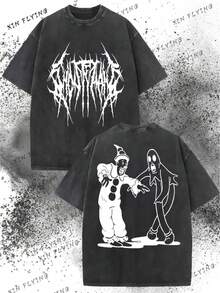 Ghostmane Vintage Clown Print T-Shirt - Soft Cotton, Comfort Fit For Men & Women | Perfect For Halloween, Casual Wear & Outdoor Activities - 黑色 - 查看 1