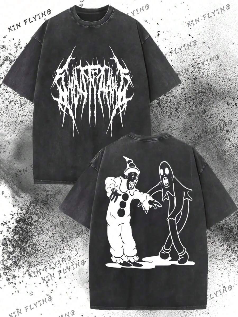 Ghostmane Vintage Clown Print T-Shirt - Soft Cotton, Comfort Fit For Men & Women | Perfect For Halloween, Casual Wear & Outdoor Activities - 黑色 - 查看 1