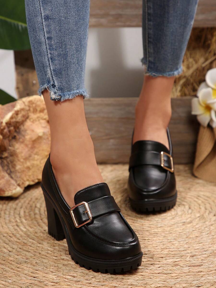 Tacones altos de plataforma gruesa, cómodos zapatos de trabajo, primavera/verano 2025