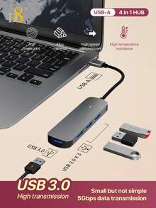 D8 4 In 1 USB 3.0 Hub USB Splitter USB Expander For Laptop,Mouse, USB3.0+USB2.0*3 ,Power Delivery Type C Port Compatible With MacBook, Switch, Chromebook,Flash Drive, U Disk, Console, Printer, Mobile HDD,Camera,Keyborad,Desktop PC,Holiday Gift Valentine's Day Gift Christmas Gifts,Must-Haves For Autumn And Winter Holiday Vacation Accessories