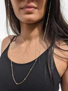 1 件极简波西米亚风格金属串珠眼镜链，防滑眼镜架，适合女性日常佩戴和眼镜装饰（珠子数量和长度随机，橡胶圈可拆卸） - 金色 - 查看 2