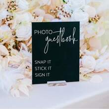 1 件照片留言簿 Snap It Stick It Sign It 透明玻璃外观亚克力婚礼标志、照片亭站留言簿 Lucite 桌标、迎婴派对装饰、婚礼装饰、生日派对、毕业典礼、订婚、公司活动、追悼会、葬礼、盛大开幕、新娘送礼会