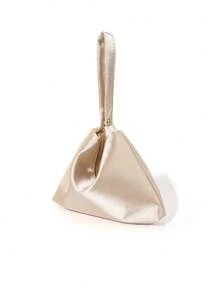 Elegant Solid Color Minimalist Faille Magnetic Triangle Handbag For Party, Wedding, Prom, Gathering