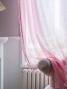 1pc Pink Geometric Hollow-Out Curtain, Boho Copper Coin Hollow Rectangle Sheer Curtain, Suitable For Bedroom, Living Room, Kitchen, Dining Room, Cafe, Gym, Foyer, All Season Home Use - Pink - View 8